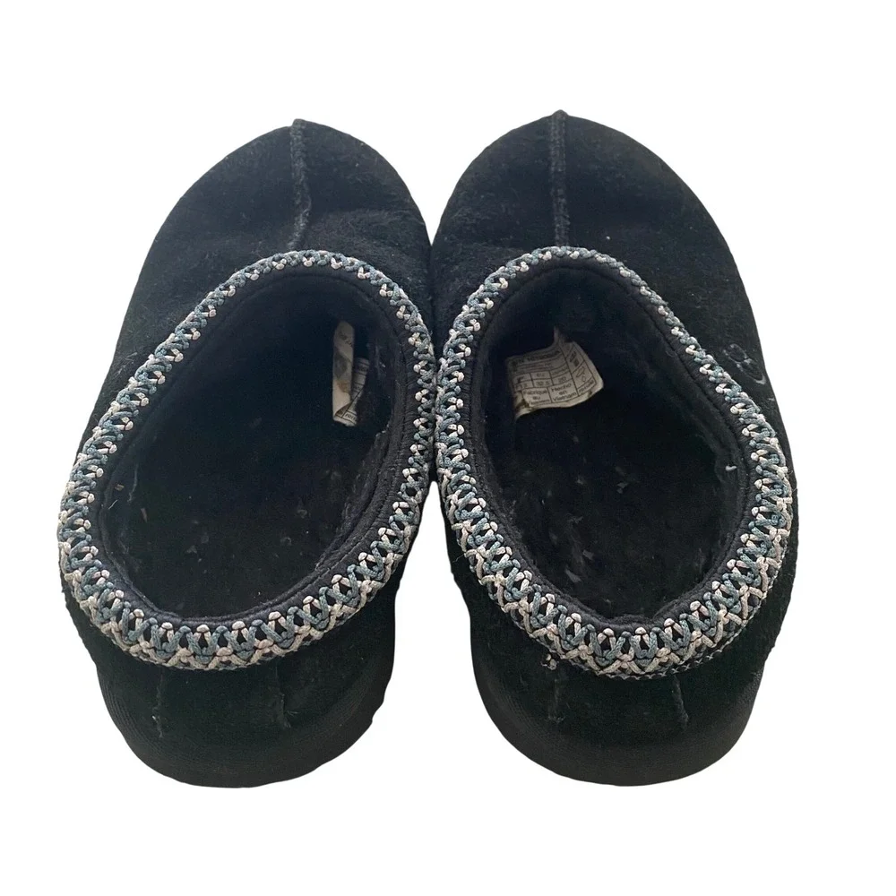 UGG Kids Tasman Black Suede Slippers Sheepskin Lining 1019066K Size 1 Black